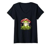 Donna Froggy Fun con un fungo per gli amanti dei funghi Maglietta con Collo a V