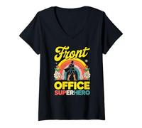 Donna Front Office Segretario Supereroico Supporto Amministratore Divertente Maglietta con Collo a V