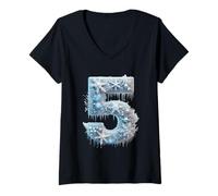 Donna Frost - Fiocchi di Neve con Numero Cinque Maglietta con Collo a V