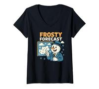 Donna Frosty Forecast Winter Snowman Funny Christmas Costume Maglietta con Collo a V