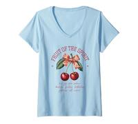 Donna Fruit Of The Spirit Chrisitan Vintage Bibbia Verse Cherries Maglietta con Collo a V