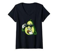 Donna Frutta Fresca del Fumetto di Avocado con Gli Occhiali Maglietta con Collo a V