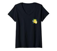 Donna Frutta fresca di estate del limone - illustrazione con Lettering Maglietta con Collo a V