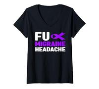 Donna Fu Emicrania Headache Shirt - Emicrania Headache Awareness Maglietta con Collo a V
