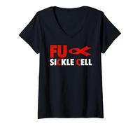 Donna Fu Sickle Cell T-Shirt - Fu Anemia Falciforme Maglietta con Collo a V