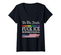 Donna Fuck Ice No Human Is Illegale Protesta Immigrazione Attivista Maglietta con Collo a V