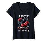 Donna Fuck off Im Reading Smut Books Dark Romance Book Crow F Cawf Maglietta con Collo a V