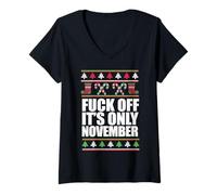 Donna Fuck off Only November Divertente Brutto Natale Maglione Meme Maglietta con Collo a V
