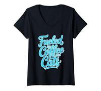 Donna Fueled By Cats And Coffee Maglietta con Collo a V