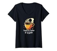 Donna Fueled By Coffee & Cryptids Bigfoot Design Maglietta con Collo a V