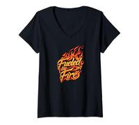 Donna Fueled by Fire Design Intense Passion Flames Maglietta con Collo a V