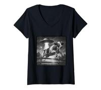 Donna Fuga dal rapimento della Mucca - UFO Farm Encounter Art Maglietta con Collo a V