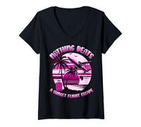 Donna FUGA DI VOLO AL TRAMONTO - STILE TROPICALE VACAY PER LEI Maglietta con Collo a V
