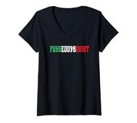 Donna Fuhgeddaboudit Italiano Slang Detto Divertente Maglietta con Collo a V