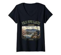 Donna Fuji Cinque Laghi Giappone Vintage Monte Fuji Viaggi Maglietta con Collo a V