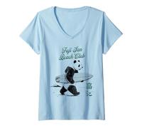 Donna Fuji San Beach Club Panda Surfer Giappone Maglietta con Collo a V
