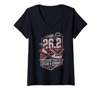 Donna Full Marathon Runner 26.2 Stride Conquer Corsa Maglietta con Collo a V