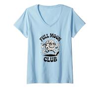 Donna Full Moon Club Retro Graphic - Occhiali da Sole e Gambe Vintage Maglietta con Collo a V