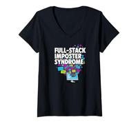 Donna Full-Stack Imposter Syndrome Funny Developer Coding Maglietta con Collo a V