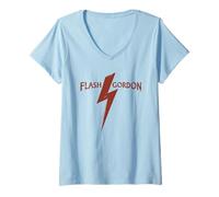 Donna Fumetto retrò con Logo Flash Gordon Lightning Flash Maglietta con Collo a V