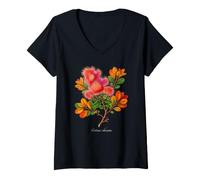 Donna Fumo Bush pianta Illustrazione Cotinus obovatus Maglietta con Collo a V