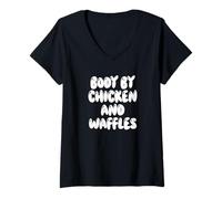 Donna Fun Body by Chicken And Waffles Southern Food Meme Saying Maglietta con Collo a V