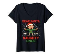 Donna Fun Elf Dear Santa They Are The Naughty Ones Christmas Humor Maglietta con Collo a V