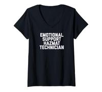 Donna Fun Emotional Support Hazmat Technician Therapy Joke Maglietta con Collo a V