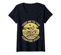 Donna Fun Folk Music Camping Trip Take Me To The Campfire Stage Maglietta con Collo a V
