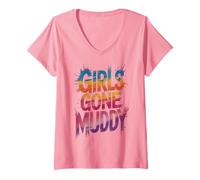 Donna Fun Girls Gone Muddy Mud Run Trail Mudder Queen Pink Mudding Maglietta con Collo a V
