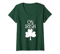 Donna Fun Green 0% Irish Shamrock, Celtic Font | St. Patrick Day Maglietta con Collo a V