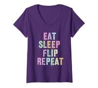 Donna Fun Gymnast EAT SLEEP FLIP REPEAT Balance Beam Ginnastica Maglietta con Collo a V