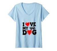 Donna Fun I Love My Dog Cool for Dog Moms Dads Cute Paws Novità Maglietta con Collo a V