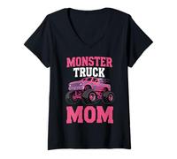 Donna Fun Monster Truck Mom Rosa Maglietta con Collo a V