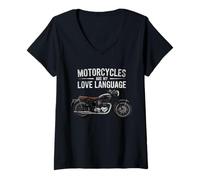 Donna Fun Motorcycles Are My Love Language Design for Men, Women Maglietta con Collo a V