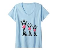 Donna Fun Zoo Giraffe Che soffia Bubblegum Adventure Lovers Famiglia Maglietta con Collo a V