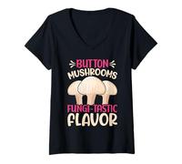 Donna Funghi Button Funghi Sapore Tastic Maglietta con Collo a V