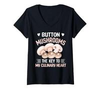 Donna Funghi Button La Chiave del Mio Cuore culinario Maglietta con Collo a V