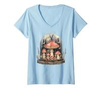 Donna Funghi Incantati Foresta Campana Jar Fungi Art Maglietta con Collo a V