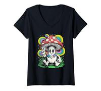 Donna Fungo della Pace con Arcobaleno Aura Hippie Art Maglietta con Collo a V