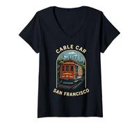 Donna Funivia d'Epoca di San Francisco Via Viaggi Vintage Maglietta con Collo a V