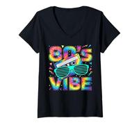 Donna Funky Vibe Music Lover Cassette Fun Party Throwback Maglietta con Collo a V