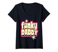 Donna Funky Vintage Retro anni '70 Funky Daddy Disco Dancer Maglietta con Collo a V