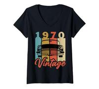 Donna Funny 1970 Vintage Retro Compleanno Antico Vecchio Signora Auto Maglietta con Collo a V