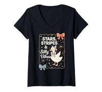 Donna Funny 4th of July Goose Retro Independence Day Firequacker Maglietta con Collo a V