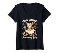 Donna Funny 4th of July Goose Retro Independence Day Firequacker Maglietta con Collo a V