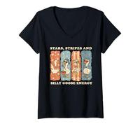 Donna Funny 4th of July Goose Retro Independence Day Firequacker Maglietta con Collo a V