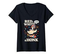 Donna Funny 4th of July Goose Retro Independence Day Firequacker Maglietta con Collo a V