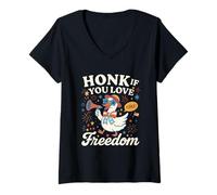 Donna Funny 4th of July Goose Retro Independence Day Firequacker Maglietta con Collo a V