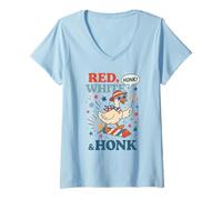 Donna Funny 4th of July Goose Retro Independence Day Firequacker Maglietta con Collo a V